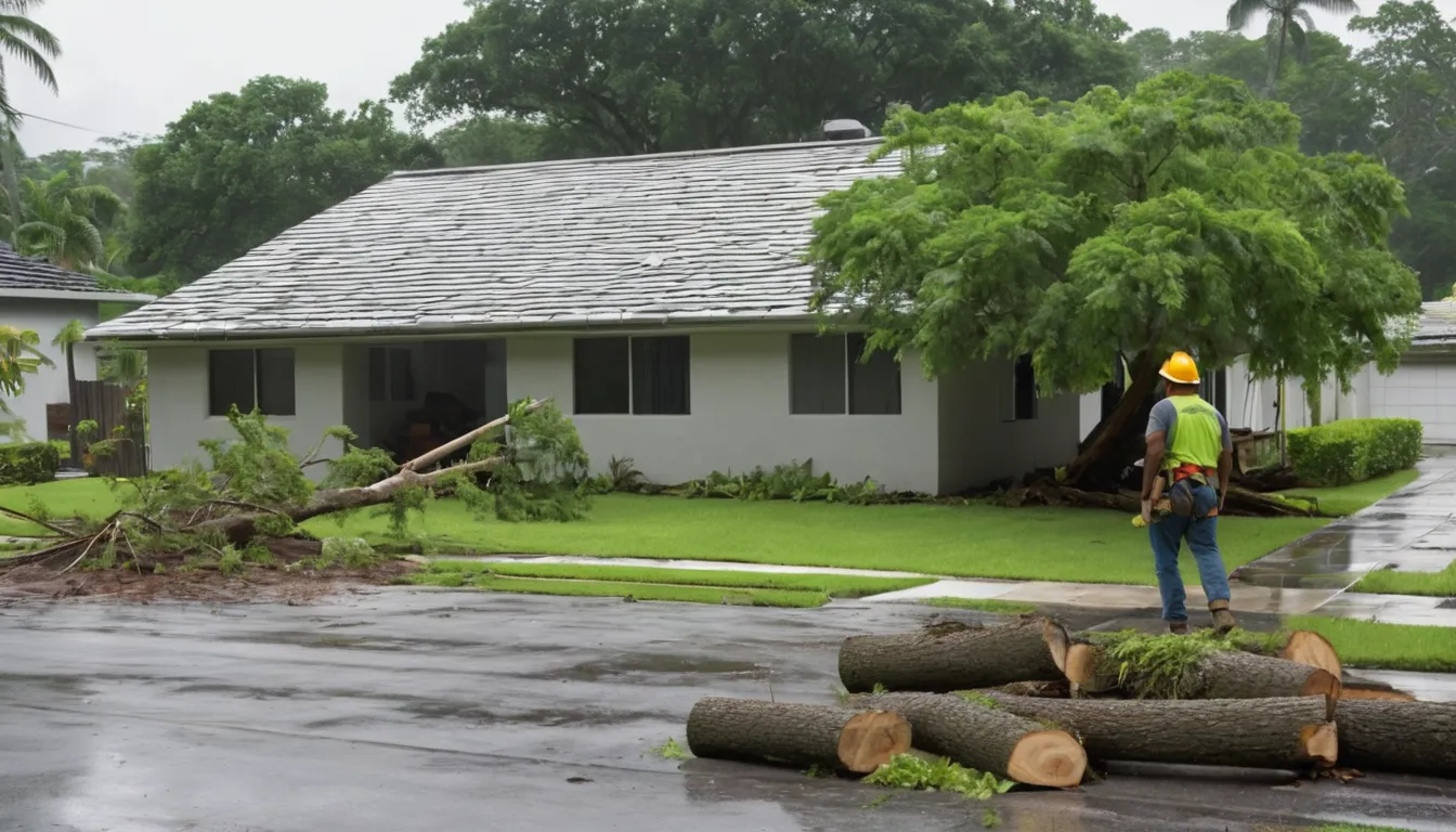 Tree provider crew clearing a fallen tree from a home yard in Kissimmee